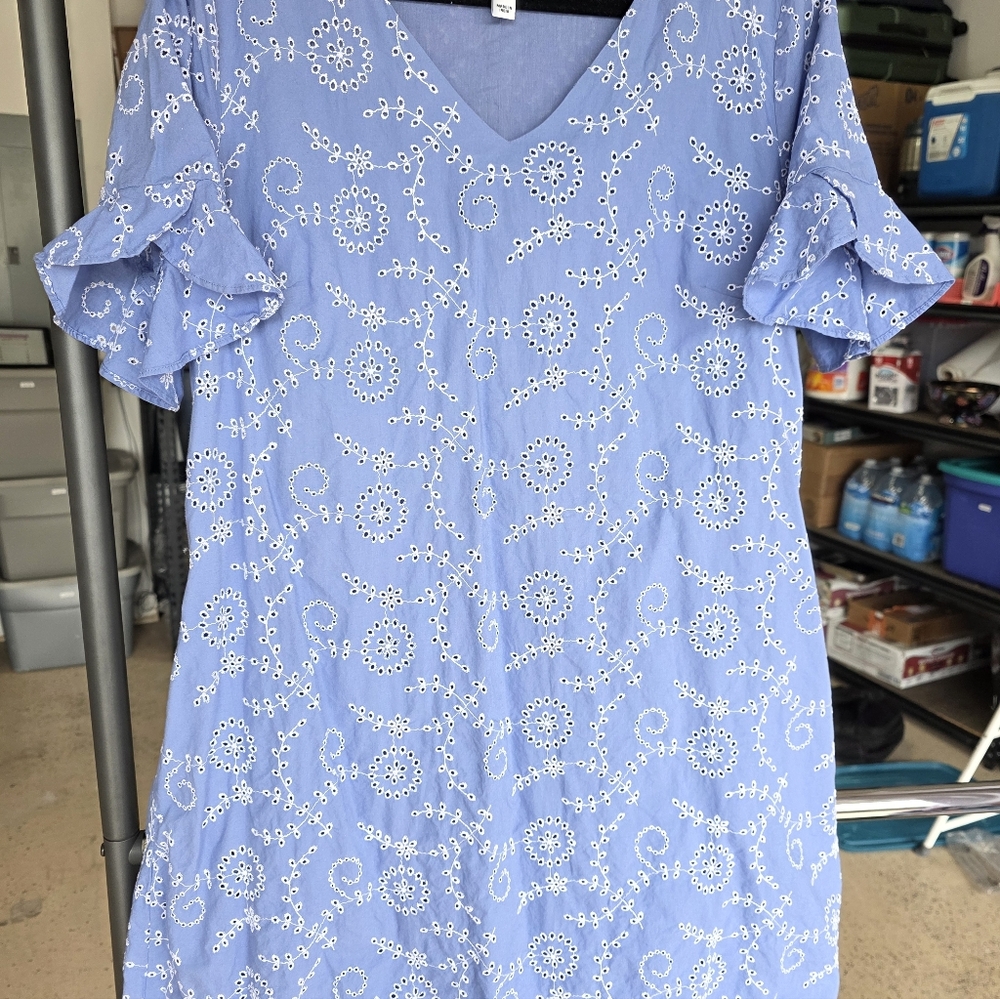 Isaac Mizrahi Live! Blue Floral Eyelet Dress Size  16 Chest 21" - Picture 5 of 8